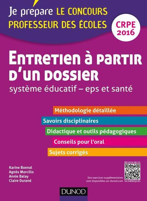 Livrenpoche : Entretien à partir d'un dossier. Système éducatif EPS et santé - Karine Bonnal - Livre