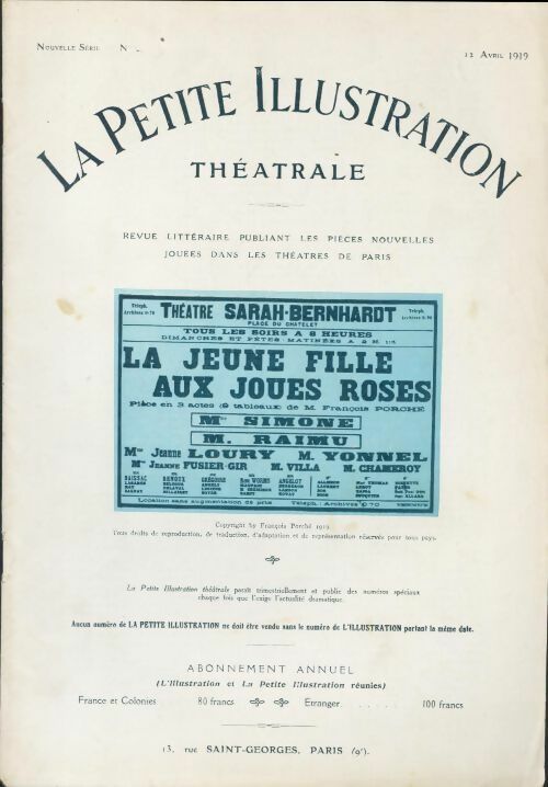 Livrenpoche : La petite illustration théâtrale n°21 : La jeune fille aux joues roses - Collectif - Livre