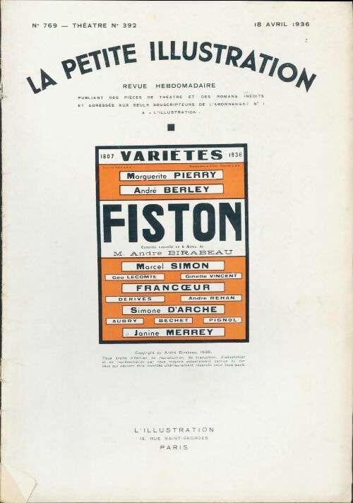 Livrenpoche : La petite illustration n°769 Théâtre n°392 - Collectif - Livre