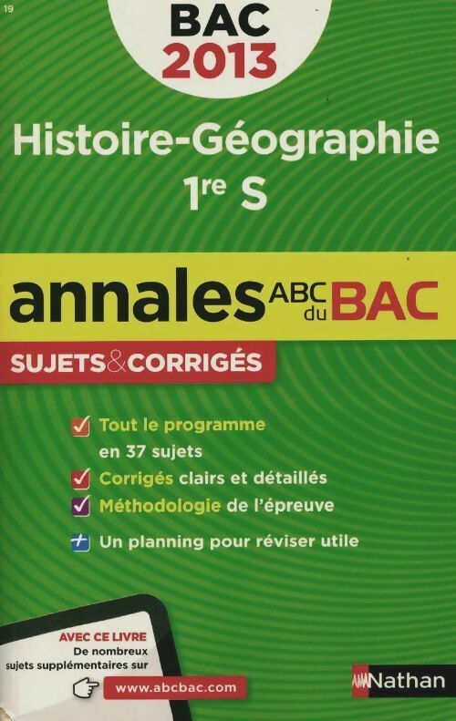 Livrenpoche : Histoire-géographie 1ère S Sujets corrigés 2013 - Servane Marzin - Livre