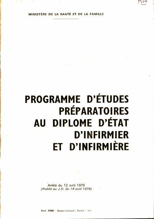 Livrenpoche : Programmes d'études préparatoires au diplôme d'état d'infirmier et d'infirmière - Collectif - Livre