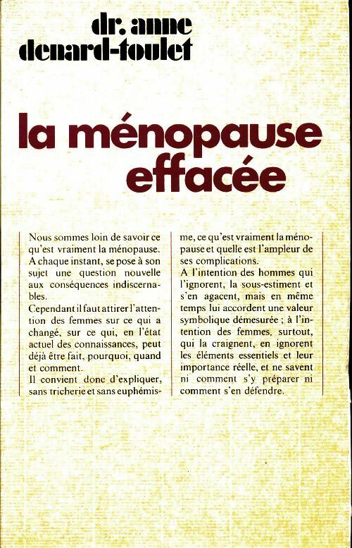 Livrenpoche : La ménopause effacée - Dr Anne Denard-Toulet - Livre