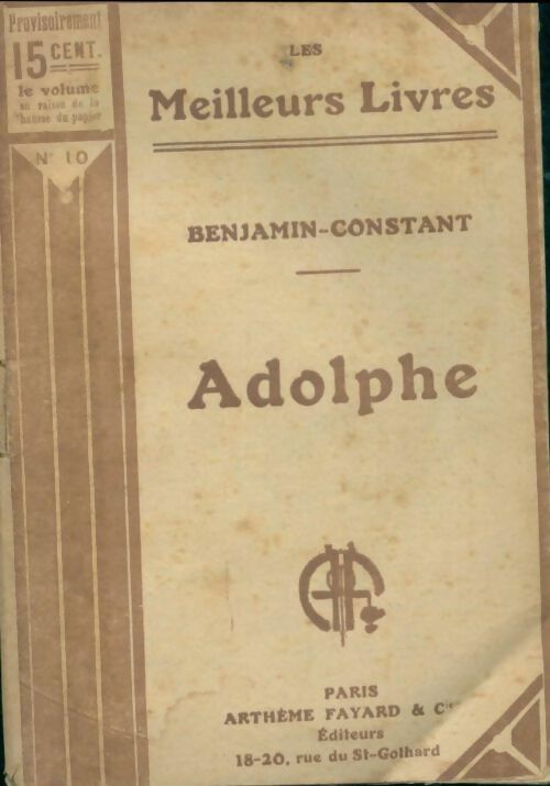 Adolphe - Benjamin Constant -  Les meilleurs livres - Livre