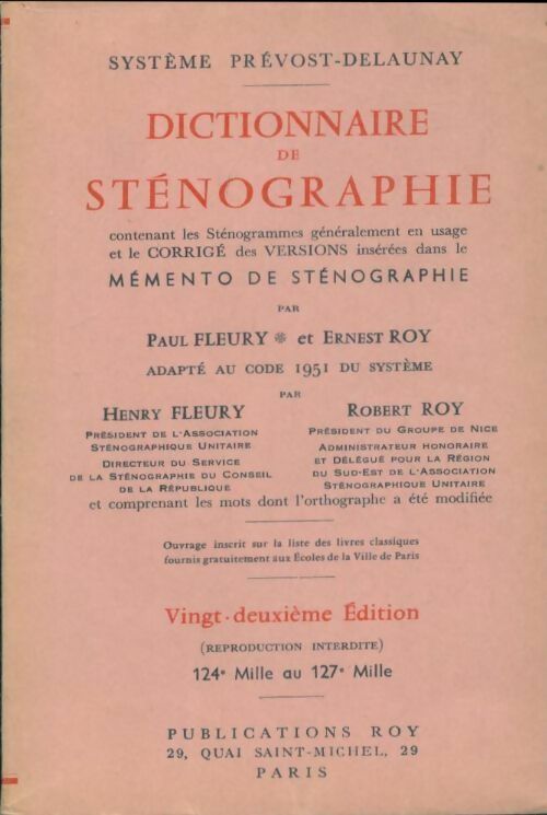 Livrenpoche : Dictionnaire de sténographie. Système Prévost-Delaunay - Henry Roy - Livre