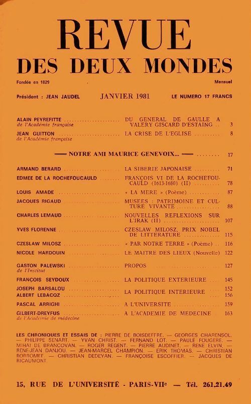 Livrenpoche : Revue des deux mondes janvier 1981 - Collectif - Livre