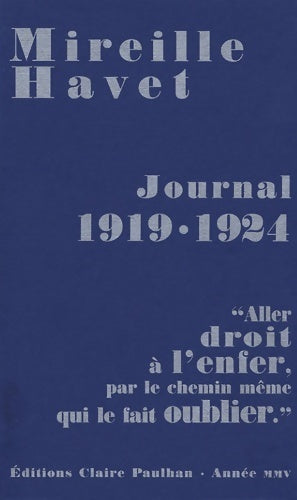 Journal 1919-1924 - Mireille Havet - Livre