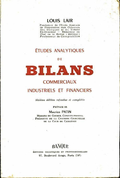 Livrenpoche : Etudes analytiques de bilans commerciaux industriels et financiers - Louis Lair - Livre