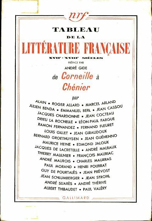 Tableau de la littérature française XVIIe, XVIIIe siècles - Collectif -  Gallimard GF - Livre
