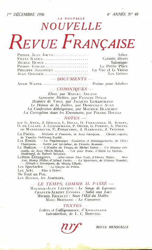 Livrenpoche : La nouvelle nouvelle revue française n°48 - Collectif - Livre