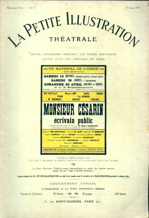 Livrenpoche : La petite illustration théâtrale n°4 : Monsieur césarin - Collectif - Livre