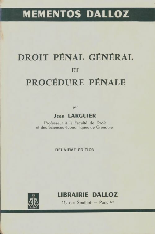 Livrenpoche : Droit pénal général et procédure pénale - Jean Larguier - Livre