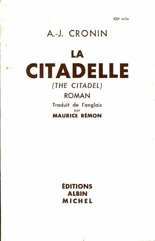 Livrenpoche : La citadelle - Archibald Joseph Cronin - Livre