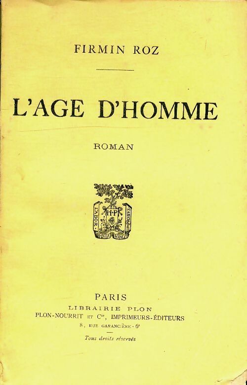 Livrenpoche : L'age d'homme - Firmin Roz - Livre