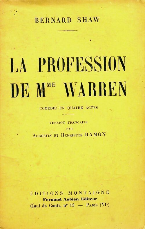 La profession de madame Warren - Bernard Shaw -  Montaigne Poche - Livre