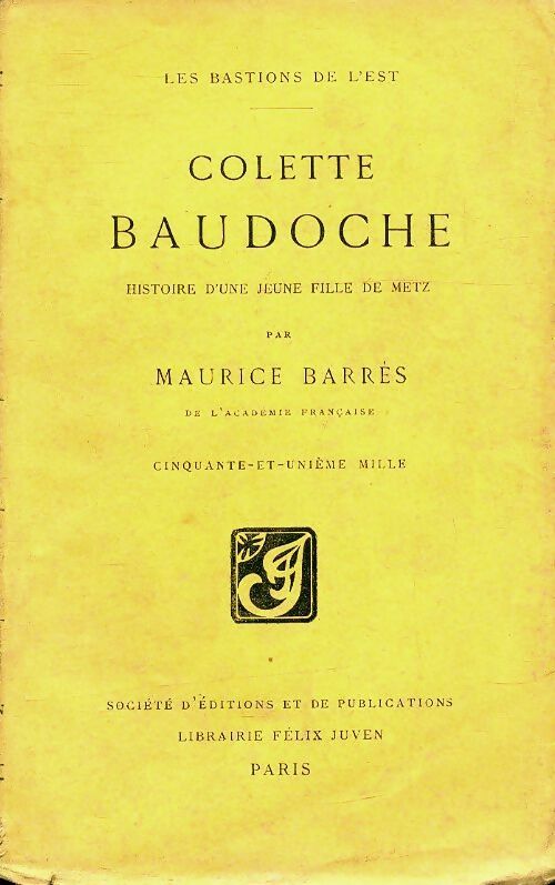 Colette Baudoche - Maurice Barrès -  Société de publications et d'éditions - Livre
