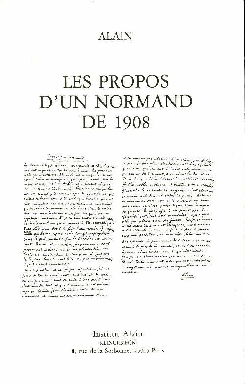 Livrenpoche : Les propos d'un normand de 1908 - Alain - Livre