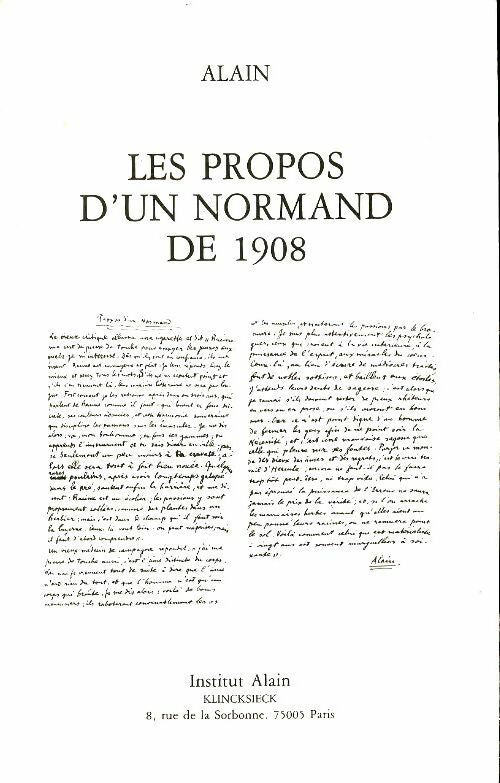 Les propos d'un normand de 1908 - Alain -  Klincksieck GF - Livre