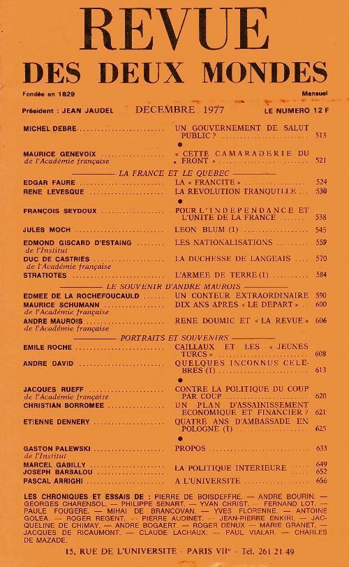 Livrenpoche : Revue des deux mondes décembre 1977 - Collectif - Livre