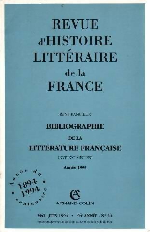 Livrenpoche : Revue d'histoire littéraire de la France 94e année n°3-4 - Rancoeur - Livre