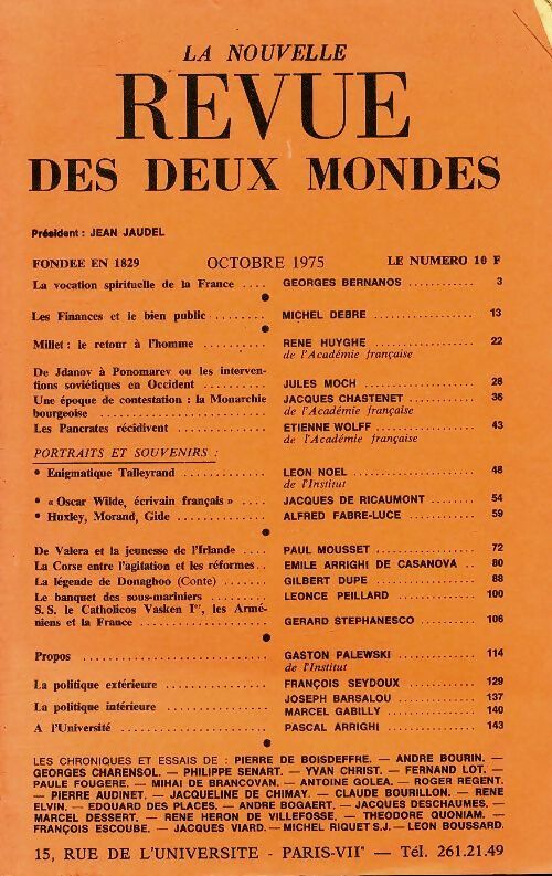 Livrenpoche : La nouvelle revue des deux mondes octobre 1975 - Collectif - Livre