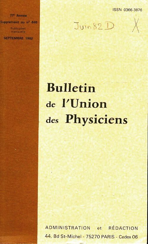 Livrenpoche : Bulletin de l'union des physiciens n°646 (supplément) - Collectif - Livre