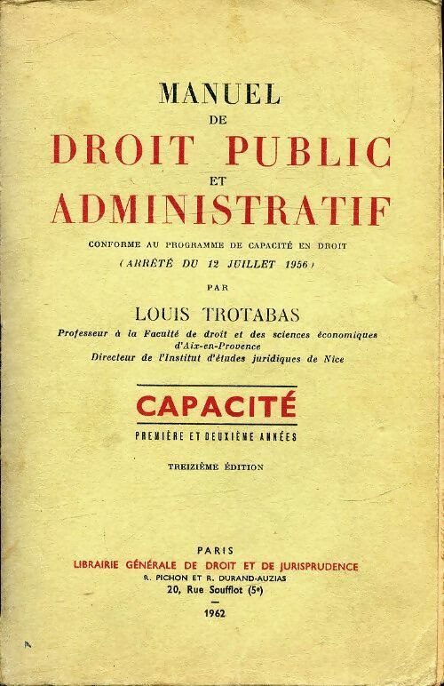 Livrenpoche : Manuel droit public et administratif - Louis Trotabas - Livre