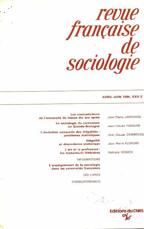 Livrenpoche : Revue française de sociologie n°XXV-2 - Collectif - Livre