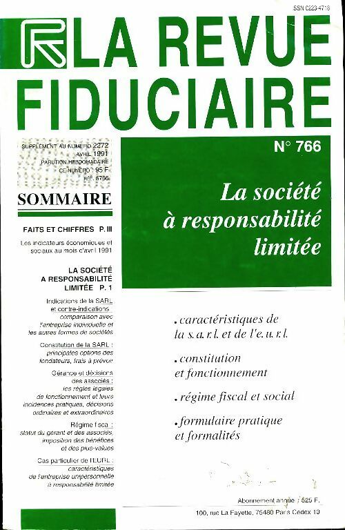 La revue fiduciaire n°766 : La société à responsabilité limitée - Collectif -  Revue Fiduciaire GF - Livre