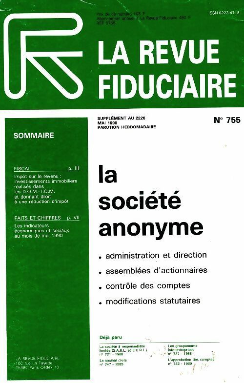 La revue fiduciaire n°755 : La société anonyme - Collectif -  Revue Fiduciaire GF - Livre