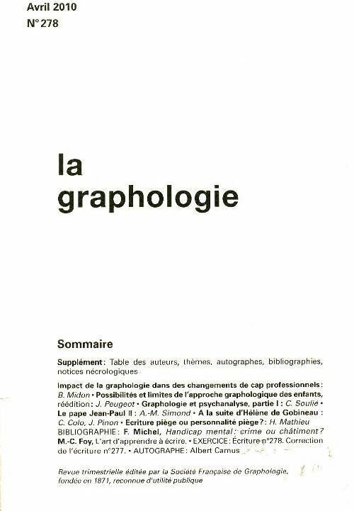 La graphologie n°278 - Collectif -  La graphologie - Livre