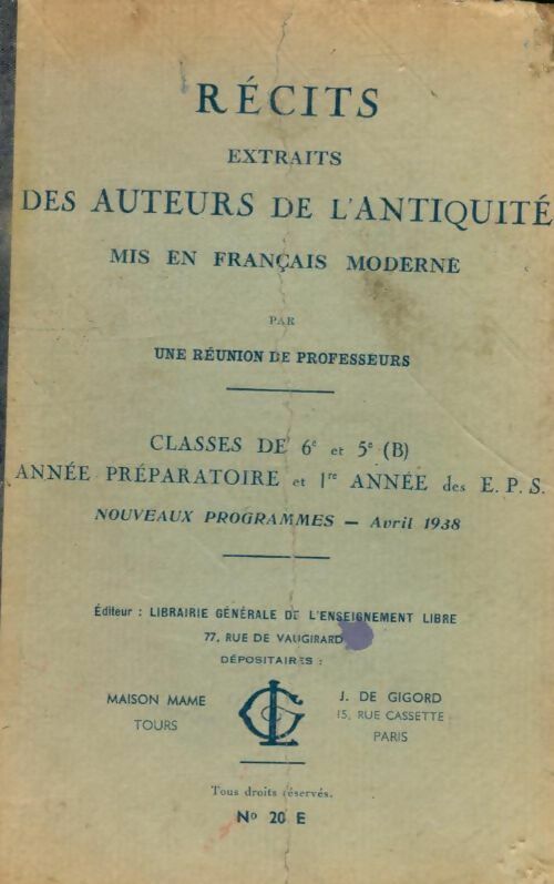 Livrenpoche : Récits, extraits des auteurs de l'Antiquité. 6e et 5e - Collectif - Livre