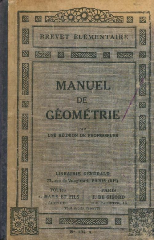 Livrenpoche : Manuel de géométrie brevet élémentaire - Collectif - Livre