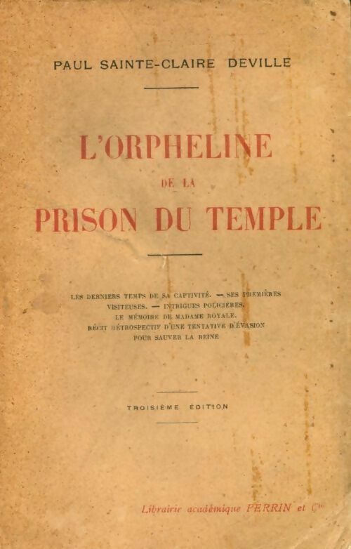 Livrenpoche : L'orpheline de la prison du temple - Paul Sainte-Claire Deville - Livre