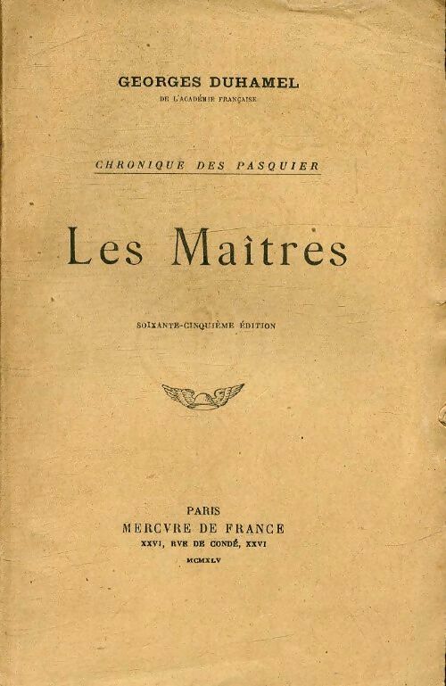 Livrenpoche : Les maîtres - Georges Duhamel - Livre