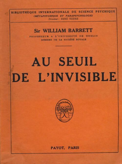 Livrenpoche : Au seuil de l'invisible - William Sir Barrett - Livre