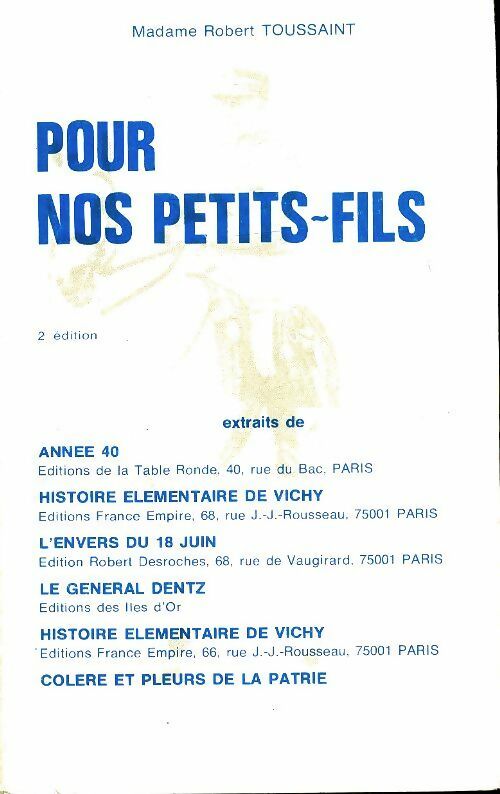 Livrenpoche : Pour nos petits-fils - Robert Madame Toussaint - Livre