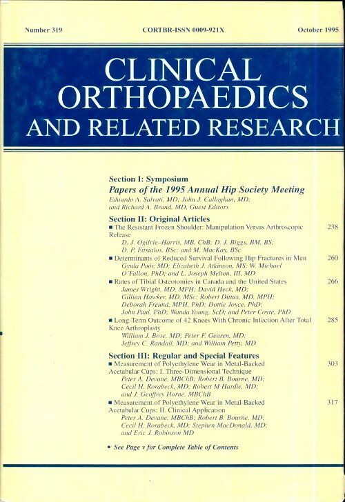 Livrenpoche : Clinical orthopedics and related research n°319 : Papers of the 1995 annual hip society meeting - Collectif - Livre