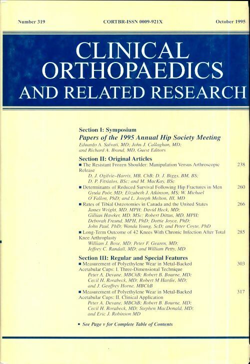 Clinical orthopedics and related research n°319 : Papers of the 1995 annual hip society meeting - Collectif -  Clinical orthopedics and related research - Livre