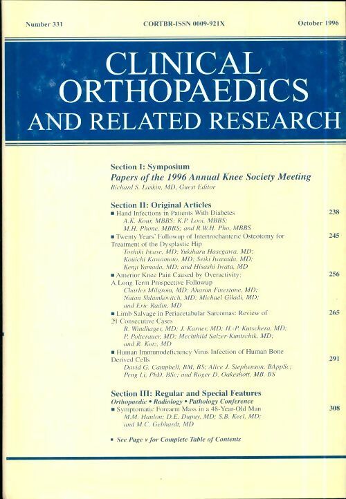 Livrenpoche : Clinical orthopedics and related research n°331 : Papers of the annual knee society meeting - Collectif - Livre