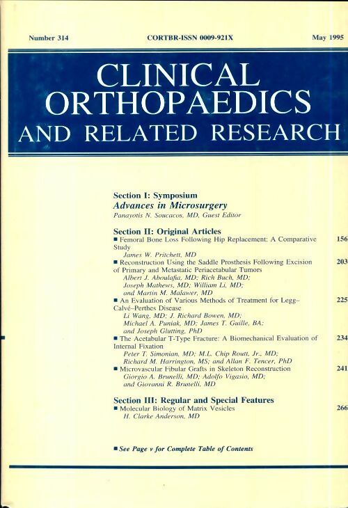 Livrenpoche : Clinical orthopedics and related research n°314 : Advances in microsurgery - Collectif - Livre