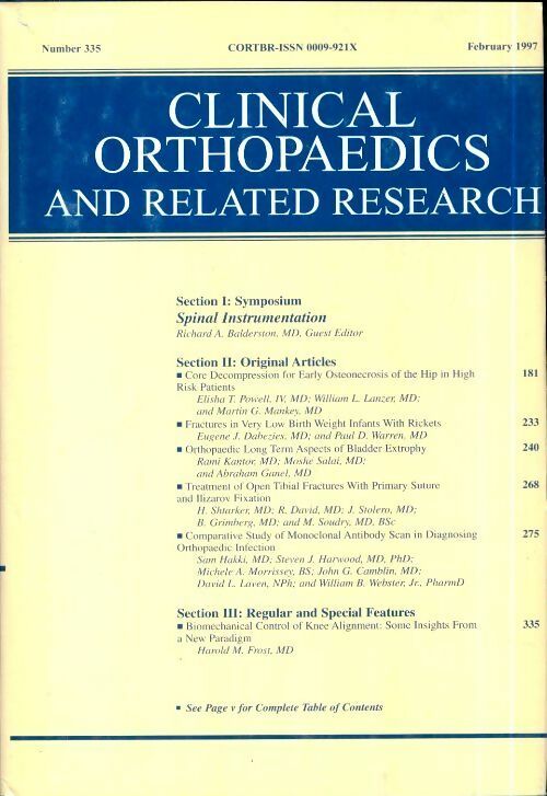 Clinical orthopedics and related research n°335 : Spinal instrumentation - Collectif -  Clinical orthopedics and related research - Livre