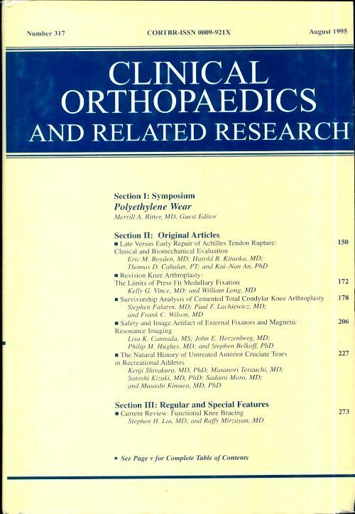 Livrenpoche : Clinical orthopedics and related research n°317 : Polyethylene wear - Collectif - Livre