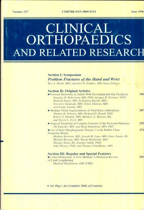 Livrenpoche : Clinical orthopedics and related research n°327 : Problem fractures of the hand and wrist - Collectif - Livre