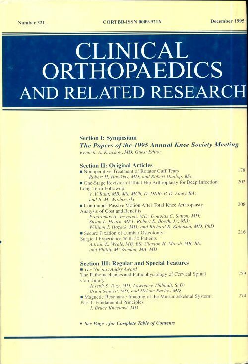 Clinical orthopedics and related research n°321 : Papers of the 1995 annual knee society meeting - Collectif -  Clinical orthopedics and related research - Livre