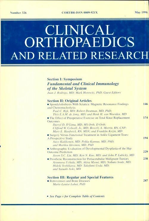 Livrenpoche : Clinical orthopedics and related research n°326 : Fundamental and clinical immunology of the skeletal system - Collectif - Livre