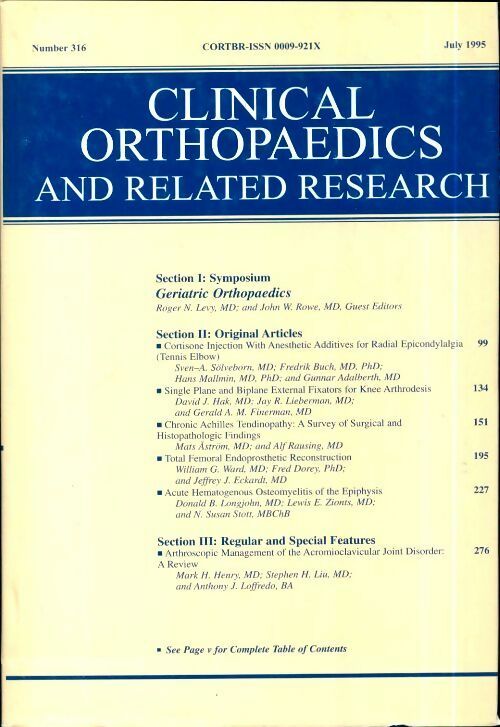 Livrenpoche : Clinical orthopedics and related research n°316 : Geriatric orthopeadics - Collectif - Livre