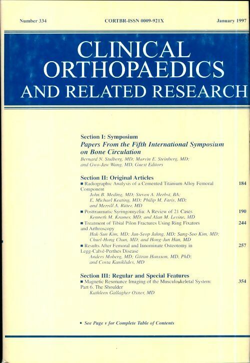 Livrenpoche : Clinical orthopedics and related research n°334 : Papers from the fifth international symposium on bone circulation - Collectif - Livre