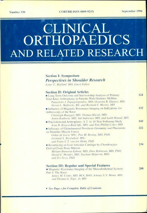 Livrenpoche : Clinical orthopedics and related research n°330 : Perspectives in shoulder research - Collectif - Livre