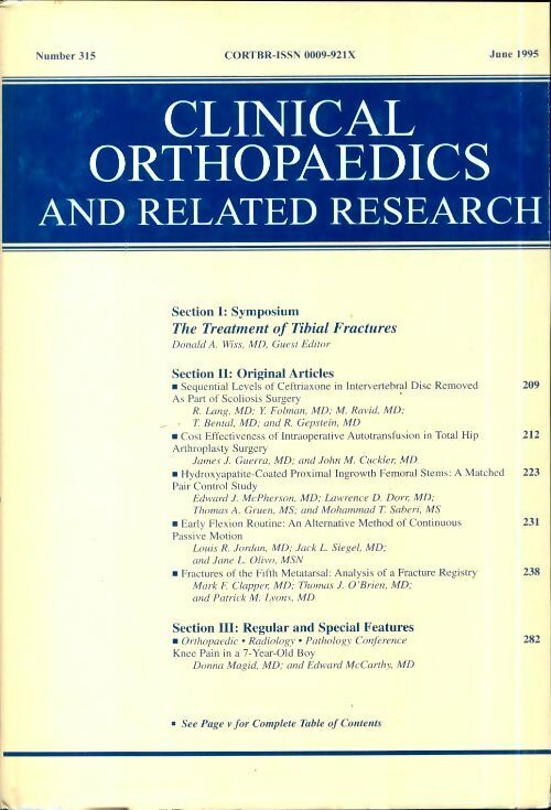 Livrenpoche : Clinical orthopedics and related research n°315 : The treatment of tibial fractures - Collectif - Livre