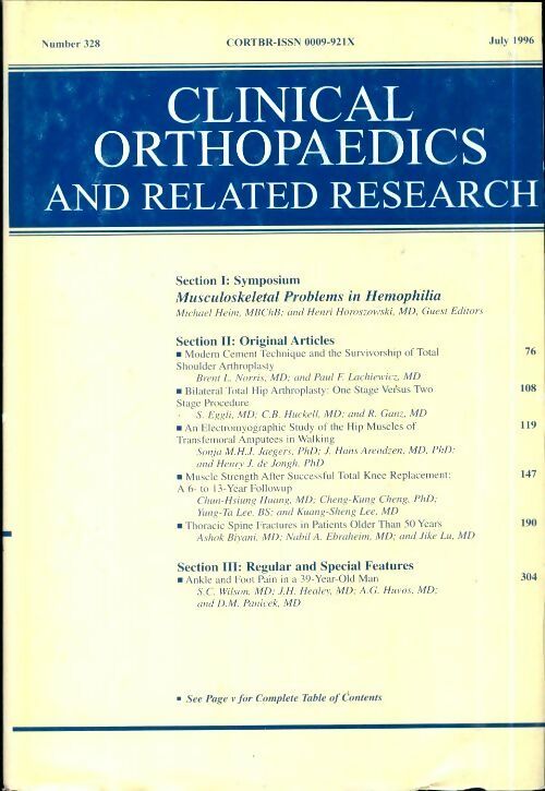 Livrenpoche : Clinical orthopedics and related research n°328 : Musculoskeletal problems in hemophilia - Collectif - Livre